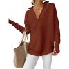 imageANRABESS Womens Long Sleeve Quarter Zip Pullover Sweater Casual Loose V Neck Collared Ribbed Knit Jumper Tops Thumb HoleRust