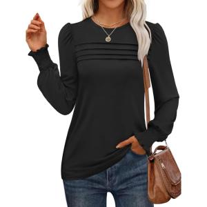 imageANRABESS Long Sleeve Shirts for Women Fall Fashion 2025 Dressy Casual Blouses Trendy Pleated Tunic Tops OutfitsBlack