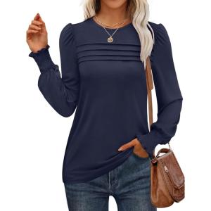 imageANRABESS Long Sleeve Shirts for Women Fall Fashion 2025 Dressy Casual Blouses Trendy Pleated Tunic Tops OutfitsDark Blue