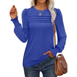 imageANRABESS Long Sleeve Shirts for Women Fall Fashion 2025 Dressy Casual Blouses Trendy Pleated Tunic Tops OutfitsRoyal Blue
