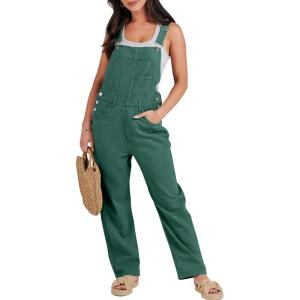 imageANRABESS Overalls for Women Loose Fit Denim Overalls Adjustable Strap Jean Jumpsuit Bib Romper 2025 Fall Casual Work OutfitsDeep Green