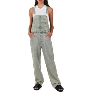imageANRABESS Overalls for Women Loose Fit Denim Overalls Adjustable Strap Jean Jumpsuit Bib Romper 2025 Fall Casual Work OutfitsWashed Retro Mud Yellow