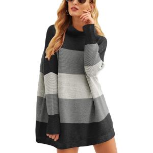 imageANRABESS Women Oversized Casual Loose Turtleneck Long Sleeve Slouchy Baggy Knit Tunic Sweaters Pullover 2025 Fall OutfitsBlack Gray