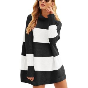 imageANRABESS Women Oversized Casual Loose Turtleneck Long Sleeve Slouchy Baggy Knit Tunic Sweaters Pullover 2025 Fall OutfitsBlack White