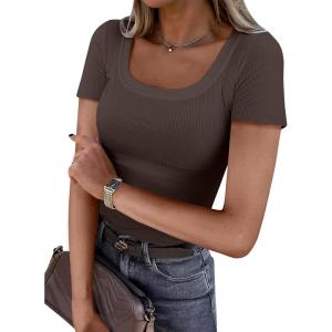 imageANRABESS Women Short Sleeve Tops Scoop Neck Ribbed Knit Slim Fitted Basic Tee Shirts 2025 Casual Summer Trendy ClothesBrown