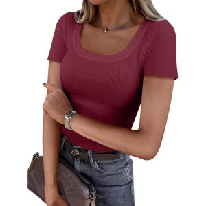 imageANRABESS Women Short Sleeve Tops Scoop Neck Ribbed Knit Slim Fitted Basic Tee Shirts 2025 Casual Summer Trendy ClothesDeep Red