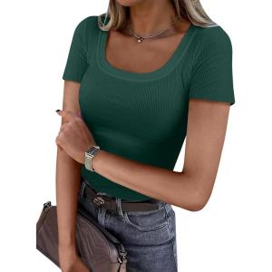 imageANRABESS Women Short Sleeve Tops Scoop Neck Ribbed Knit Slim Fitted Basic Tee Shirts 2025 Casual Summer Trendy ClothesForest Green