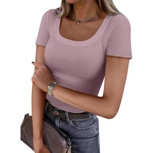imageANRABESS Women Short Sleeve Tops Scoop Neck Ribbed Knit Slim Fitted Basic Tee Shirts 2025 Casual Summer Trendy ClothesGrey Pink
