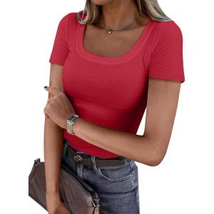 imageANRABESS Women Short Sleeve Tops Scoop Neck Ribbed Knit Slim Fitted Basic Tee Shirts 2025 Casual Summer Trendy ClothesRed