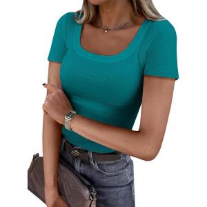 imageANRABESS Women Short Sleeve Tops Scoop Neck Ribbed Knit Slim Fitted Basic Tee Shirts 2025 Casual Summer Trendy ClothesTeal