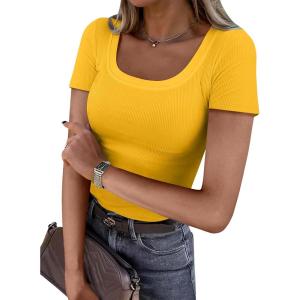 imageANRABESS Women Short Sleeve Tops Scoop Neck Ribbed Knit Slim Fitted Basic Tee Shirts 2025 Casual Summer Trendy ClothesYellow
