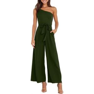 imageANRABESS Women Summer Dressy Jumpsuits One Shoulder Sleeveless Casual Wide Leg Pants Romper Jumper 2025 Trendy OutfitsArmy Green