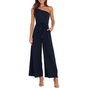 imageANRABESS Women Summer Dressy Jumpsuits One Shoulder Sleeveless Casual Wide Leg Pants Romper Jumper 2025 Trendy OutfitsDark Blue