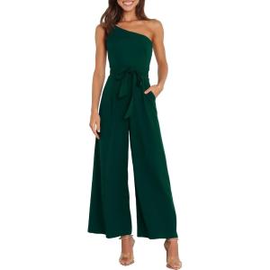 imageANRABESS Women Summer Dressy Jumpsuits One Shoulder Sleeveless Casual Wide Leg Pants Romper Jumper 2025 Trendy OutfitsDeep Green