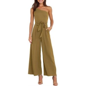 imageANRABESS Women Summer Dressy Jumpsuits One Shoulder Sleeveless Casual Wide Leg Pants Romper Jumper 2025 Trendy OutfitsKhaki