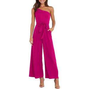 imageANRABESS Women Summer Dressy Jumpsuits One Shoulder Sleeveless Casual Wide Leg Pants Romper Jumper 2025 Trendy OutfitsRose