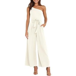 imageANRABESS Women Summer Dressy Jumpsuits One Shoulder Sleeveless Casual Wide Leg Pants Romper Jumper 2025 Trendy OutfitsWhite