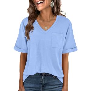 imageANRABESS Women T Shirts Oversized Short Sleeve V Neck 2025 Summer Casual Loose Tops Basic Tee Shirts Outfits with PocketLight Blue