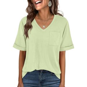 imageANRABESS Women T Shirts Oversized Short Sleeve V Neck 2025 Summer Casual Loose Tops Basic Tee Shirts Outfits with PocketMint Green