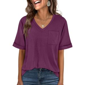 imageANRABESS Women T Shirts Oversized Short Sleeve V Neck 2025 Summer Casual Loose Tops Basic Tee Shirts Outfits with PocketPurple