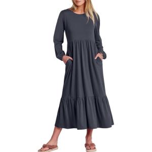 imageANRABESS Womens Casual Long Sleeve Midi Dress 2025 Fall Crewneck A Line Tiered Flowy Loose Trendy Dresses with PocketsGrey