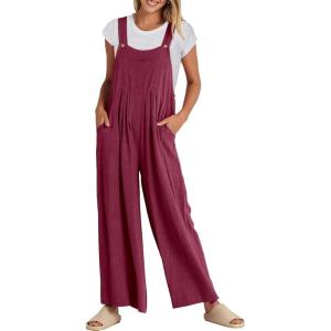 imageANRABESS Womens Jumpsuits Overalls Wide Leg Casual Summer Outfits Linen Rompers Jumpers Sleeveless Straps 2025 ClothesFuchsia