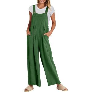 imageANRABESS Womens Jumpsuits Overalls Wide Leg Casual Summer Outfits Linen Rompers Jumpers Sleeveless Straps 2025 ClothesGrass