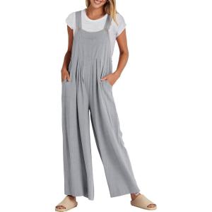 imageANRABESS Womens Jumpsuits Overalls Wide Leg Casual Summer Outfits Linen Rompers Jumpers Sleeveless Straps 2025 ClothesGrey