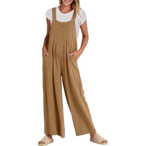 imageANRABESS Womens Jumpsuits Overalls Wide Leg Casual Summer Outfits Linen Rompers Jumpers Sleeveless Straps 2025 ClothesKhaki