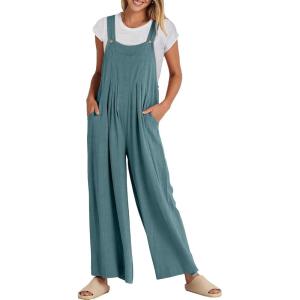 imageANRABESS Womens Jumpsuits Overalls Wide Leg Casual Summer Outfits Linen Rompers Jumpers Sleeveless Straps 2025 ClothesLake