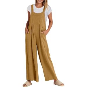 imageANRABESS Womens Jumpsuits Overalls Wide Leg Casual Summer Outfits Linen Rompers Jumpers Sleeveless Straps 2025 ClothesLight Yellow