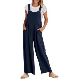 imageANRABESS Womens Jumpsuits Overalls Wide Leg Casual Summer Outfits Linen Rompers Jumpers Sleeveless Straps 2025 ClothesNavy Blue