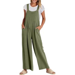 imageANRABESS Womens Jumpsuits Overalls Wide Leg Casual Summer Outfits Linen Rompers Jumpers Sleeveless Straps 2025 ClothesOlive