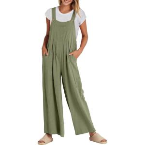 imageANRABESS Womens Jumpsuits Overalls Wide Leg Casual Summer Outfits Linen Rompers Jumpers Sleeveless Straps 2025 ClothesPea Green