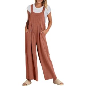 imageANRABESS Womens Jumpsuits Overalls Wide Leg Casual Summer Outfits Linen Rompers Jumpers Sleeveless Straps 2025 ClothesRust