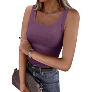 imageANRABESS Womens Sleeveless Scoop Neck Tank Top Ribbed Fitted Summer Basic Slim Cute Tops 2025Dark Purple