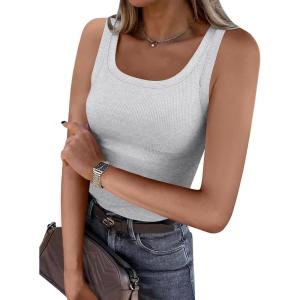 imageANRABESS Womens Sleeveless Scoop Neck Tank Top Ribbed Fitted Summer Basic Slim Cute Tops 2025Light Gray