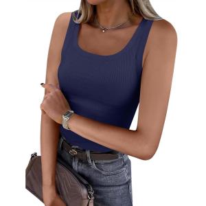 imageANRABESS Womens Sleeveless Scoop Neck Tank Top Ribbed Fitted Summer Basic Slim Cute Tops 2025Navy Blue