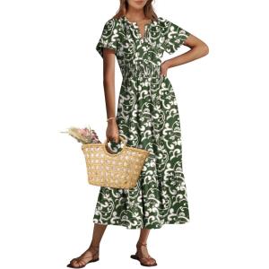 imageANRABESS Womens Summer Short Sleeve Maxi Dress 2025 Casual V Neck High Waist ALine Flowy Loose Tiered Boho Long DressesGreen Note