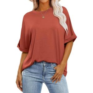 imageANRABESS Womens Tops Oversized T Shirts Short Sleeve Crewneck Summer Casual Loose Basic Tee Shirt 2025 Trendy Fashion ClothesBrick Red