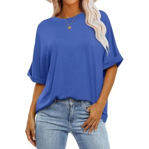 imageANRABESS Womens Tops Oversized T Shirts Short Sleeve Crewneck Summer Casual Loose Basic Tee Shirt 2025 Trendy Fashion ClothesBright Blue