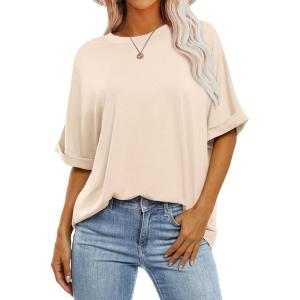 imageANRABESS Womens Tops Oversized T Shirts Short Sleeve Crewneck Summer Casual Loose Basic Tee Shirt 2025 Trendy Fashion ClothesCream
