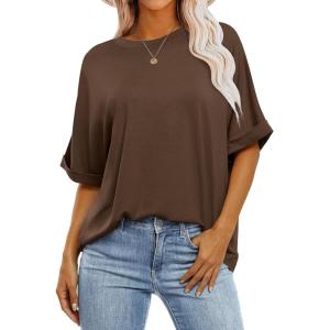 imageANRABESS Womens Tops Oversized T Shirts Short Sleeve Crewneck Summer Casual Loose Basic Tee Shirt 2025 Trendy Fashion ClothesDark Brown
