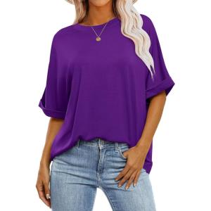 imageANRABESS Womens Tops Oversized T Shirts Short Sleeve Crewneck Summer Casual Loose Basic Tee Shirt 2025 Trendy Fashion ClothesDark Purple