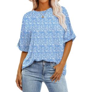 imageANRABESS Womens Tops Oversized T Shirts Short Sleeve Crewneck Summer Casual Loose Basic Tee Shirt 2025 Trendy Fashion ClothesFloral Blue
