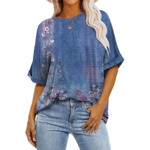imageANRABESS Womens Tops Oversized T Shirts Short Sleeve Crewneck Summer Casual Loose Basic Tee Shirt 2025 Trendy Fashion ClothesFloral Blue Flower