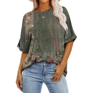imageANRABESS Womens Tops Oversized T Shirts Short Sleeve Crewneck Summer Casual Loose Basic Tee Shirt 2025 Trendy Fashion ClothesFloral Flower Print