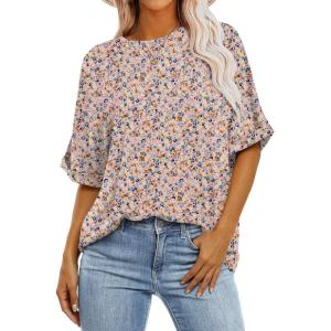 imageANRABESS Womens Tops Oversized T Shirts Short Sleeve Crewneck Summer Casual Loose Basic Tee Shirt 2025 Trendy Fashion ClothesFloral Pink