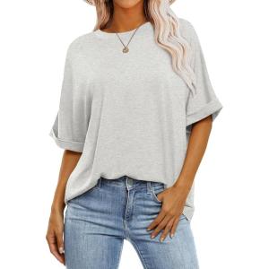 imageANRABESS Womens Tops Oversized T Shirts Short Sleeve Crewneck Summer Casual Loose Basic Tee Shirt 2025 Trendy Fashion ClothesLight Gray