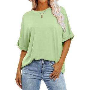 imageANRABESS Womens Tops Oversized T Shirts Short Sleeve Crewneck Summer Casual Loose Basic Tee Shirt 2025 Trendy Fashion ClothesLight Green